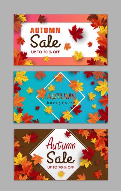 Akçaağaç yapraklı sonbahar indirimi afişi ve mesajınız için yer. vektör illüstrasyonu