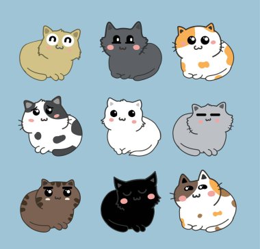 Sevimli kedi seti, vektör çizimi