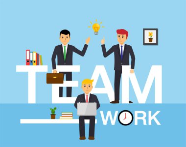 Ofisteki iş adamları, vektör illüstrasyonu, takım çalışması