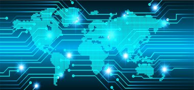 Dünya ikili devre kartı gelecek teknolojisi, mavi hud siber güvenlik kavramı arka planı