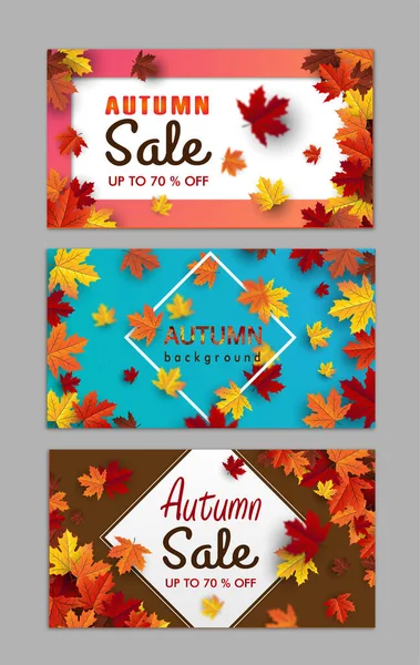 Banner Venta Otoño Con Hojas Arce Lugar Para Texto Ilustración — Vector de stock