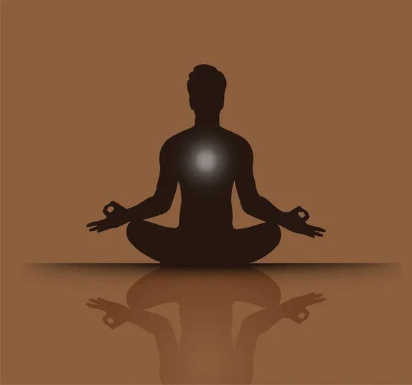 Silueta Hombre Meditando Pose Loto — Vector de stock