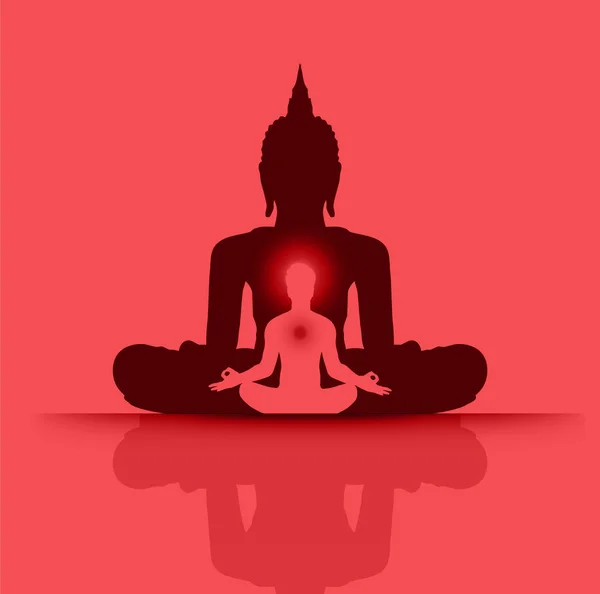 Silhouette Buddha Meditating Lotus Position — Stock Vector