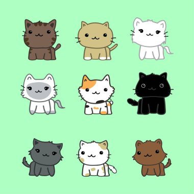 Komik şirin çizgi film kedileri çizimi