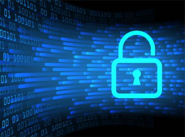 Sayısal arkaplan ve siber güvenlik konusunda kapatılmış asma kilit