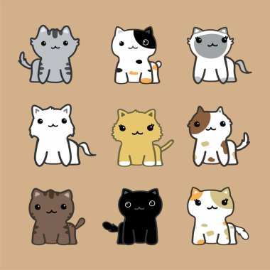 Komik şirin çizgi film kedileri çizimi