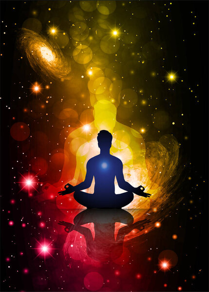 silhouette of man meditating in lotus pose