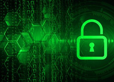 Sayısal arkaplan ve siber güvenlik konusunda kapatılmış asma kilit