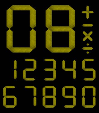 Siyah arkaplan üzerindeki sayı ve sembollerin vektör kümesi