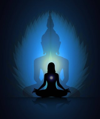 Lotus pozunda meditasyon yapan bir adamın silüeti.