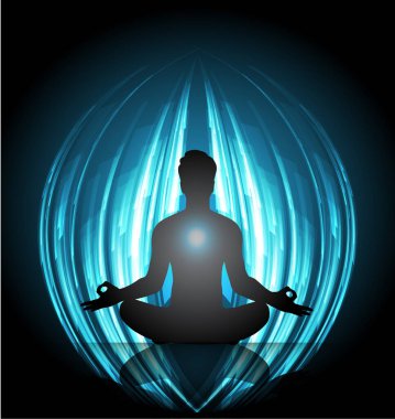 Lotus pozunda meditasyon yapan bir adamın silüeti.