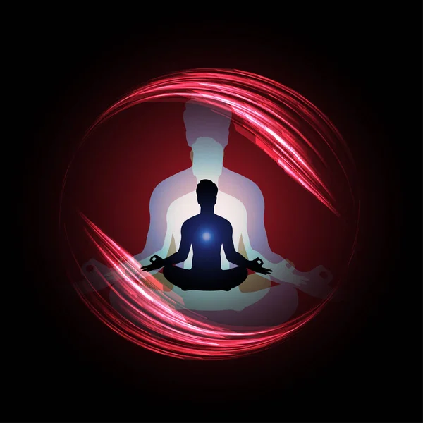 Silhouette Meditazione Yoga Sfondo Nero — Vettoriale Stock