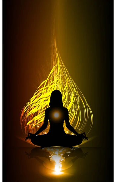 Jóga Meditáció Sziluett Sötét Háttérrel — Stock Vector