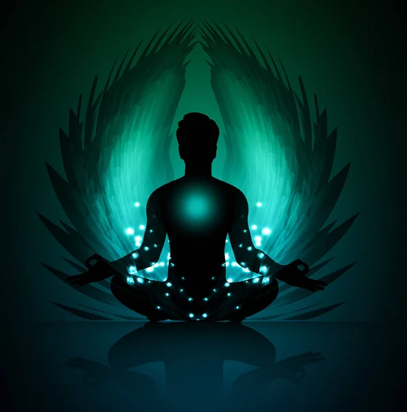 Silhouette Eines Meditierenden Mannes Lotuspose — Stockvektor