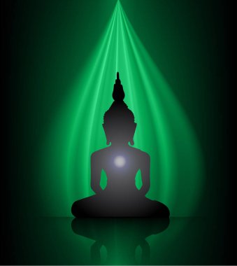 Koyu arkaplanda parlayan ışığı olan Buddha silueti