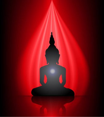 Kırmızı ve beyaz vektör illüstrasyonlu Buddha silueti