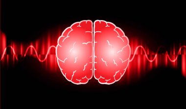 Siyah arka planda kırmızı kalpli beyin