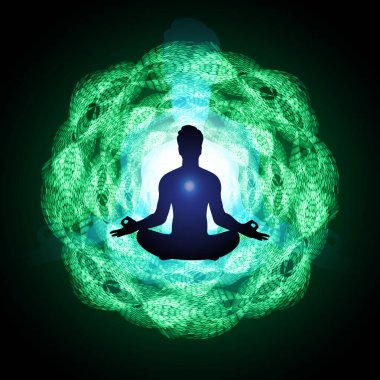 Lotus pozunda meditasyon yapan bir adamın silüeti.