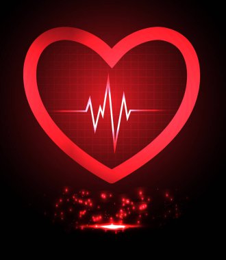 Siyah arka planda kırmızı kalp atışı olan kalp.