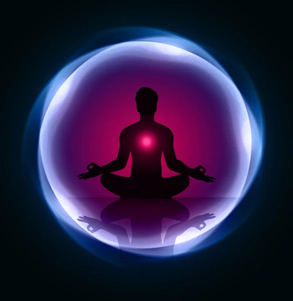 Silueta Hombre Meditando Pose Loto — Vector de stock