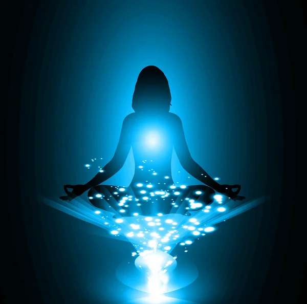 Yoga Meditasyon Silueti Siyah Arkaplanda — Stok Vektör