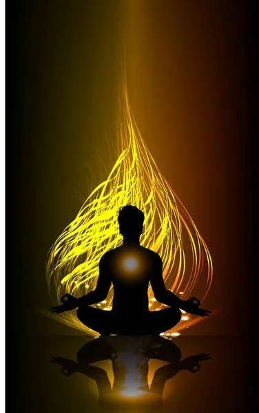 Yoga Meditation Siluett Mörk Bakgrund — Stock vektor