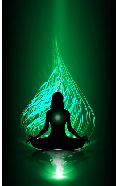 Yoga Silhuett Grön Bakgrund — Stock vektor