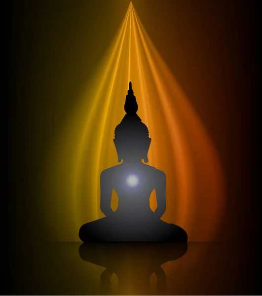 Silueta Buddha Con Luz Dorada Sobre Fondo Oscuro — Vector de stock