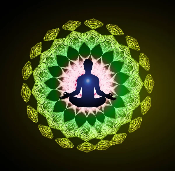 黒を背景に蓮のポーズでヨガ瞑想のコンセプト ベクターイラスト — ストックベクタ