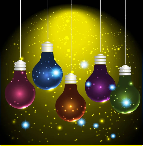 Shiny Colored Christmas Baubles Shape Light Bulbs — Stock Vector