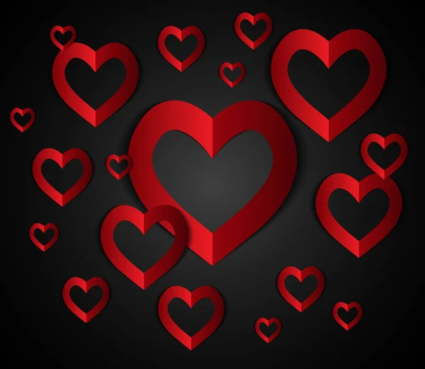 Красные Сердца Черном Фоне — стоковый вектор