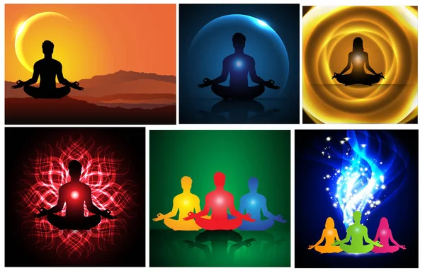 Conjunto Iconos Yoga Ilustración Vectorial — Vector de stock