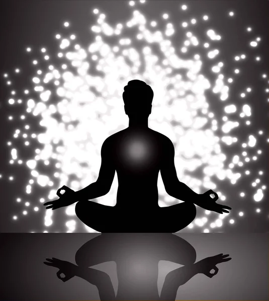 Silhouet Van Een Man Die Mediteert Lotushouding — Stockvector