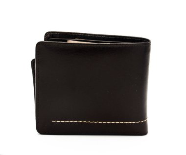 Beyaz arka planı olan siyah deri cüzdan.