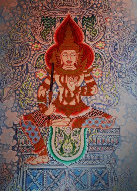 Duvardaki Budist heykelinin çizimi