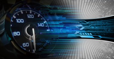 Saatli hız göstergesi ve gösterge panelinin dijital bileşimi