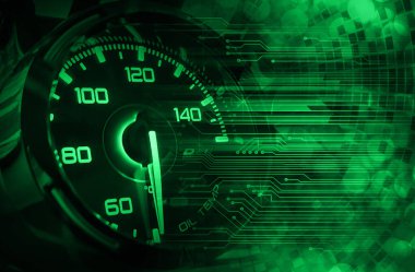 Siyah arkaplanda saati olan hız göstergesi