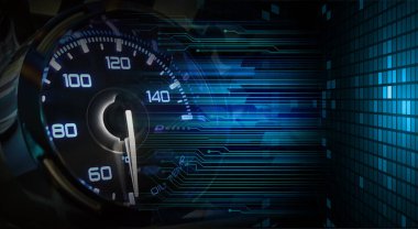 Parlayan ışık ve yeşil ikili kod ile hız göstergesinin dijital bileşimi