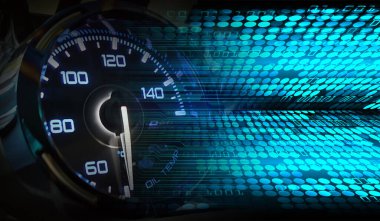 Gösterge panelinin arka planında bir saat olan hız göstergesi