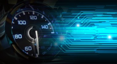 Hareket bulanıklığı olan hız göstergesi ve gösterge panelinin dijital bileşimi
