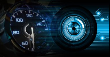 Gösterge paneli ve araba tekerleği ile gelecekçi kullanıcı arayüzü