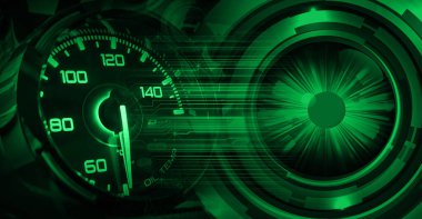 Gösterge paneli ve araba ile hız göstergesinin dijital bileşimi