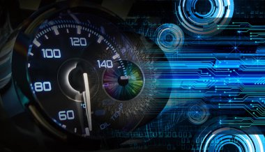 Siyah arkaplanda ikili kodlarla gelecek arayüzü