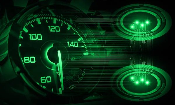 digital composite of speedometer with dashboard and clock