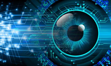 Teknoloji bilimi konsepti göz dijital bağlantısı ve soyut arka planda ikili hi teknolojisi
