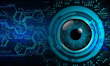 Teknoloji bilimi konsepti göz dijital bağlantısı ve soyut arka planda ikili hi teknolojisi