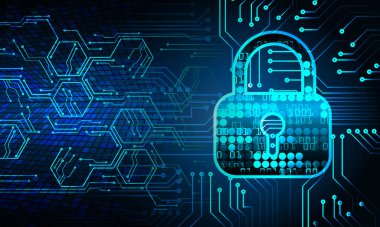 Dijital tablette asma kilitli siber güvenlik kavramı