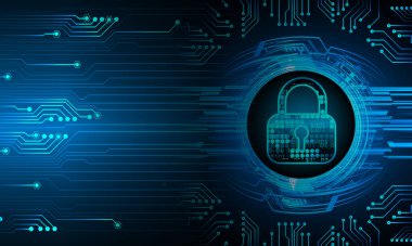 Kilitli siber güvenlik kavramı, soyut yüksek hızlı dijital internet bağlantısı tasarımı