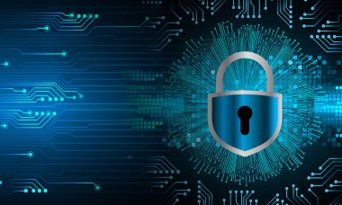 Kilitli siber güvenlik kavramı, soyut yüksek hızlı dijital internet bağlantısı tasarımı