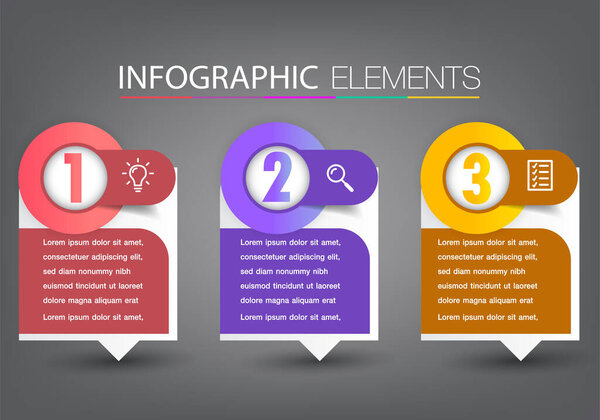 colorful infographics banner template with text boxes, digital card for web design